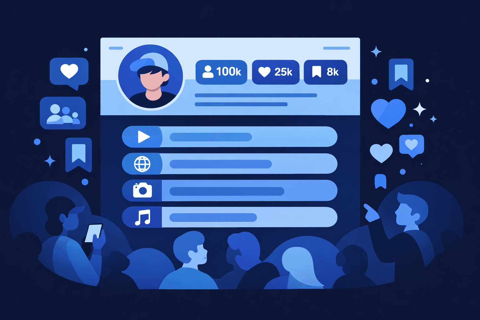 FavURL creator link profile page showing public link feed, follower count, and social engagement features for building a creator brand