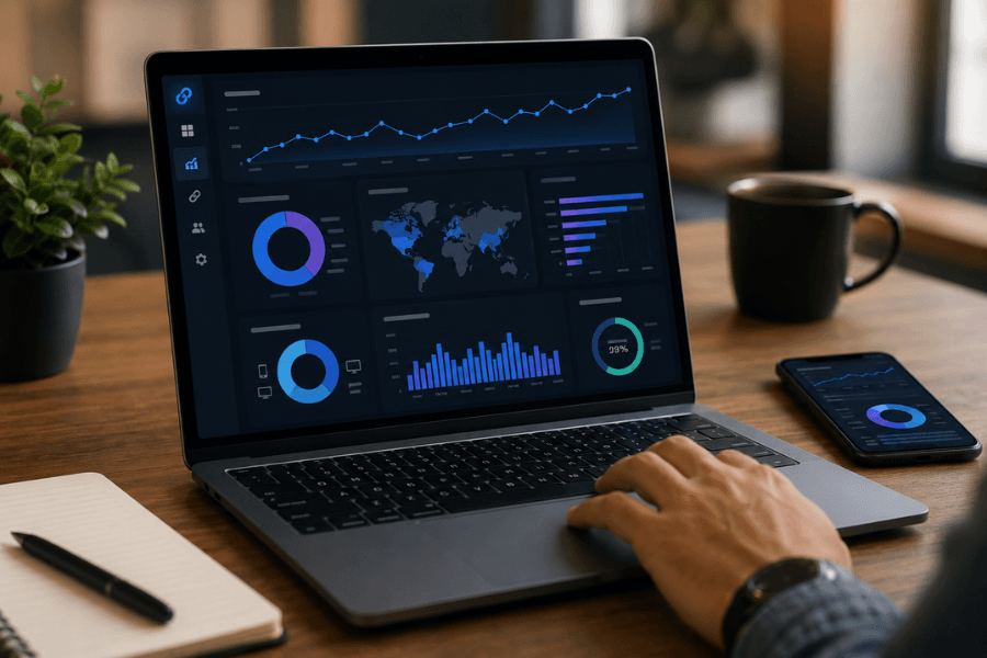 Link analytics dashboard showing audience insights and click performance data