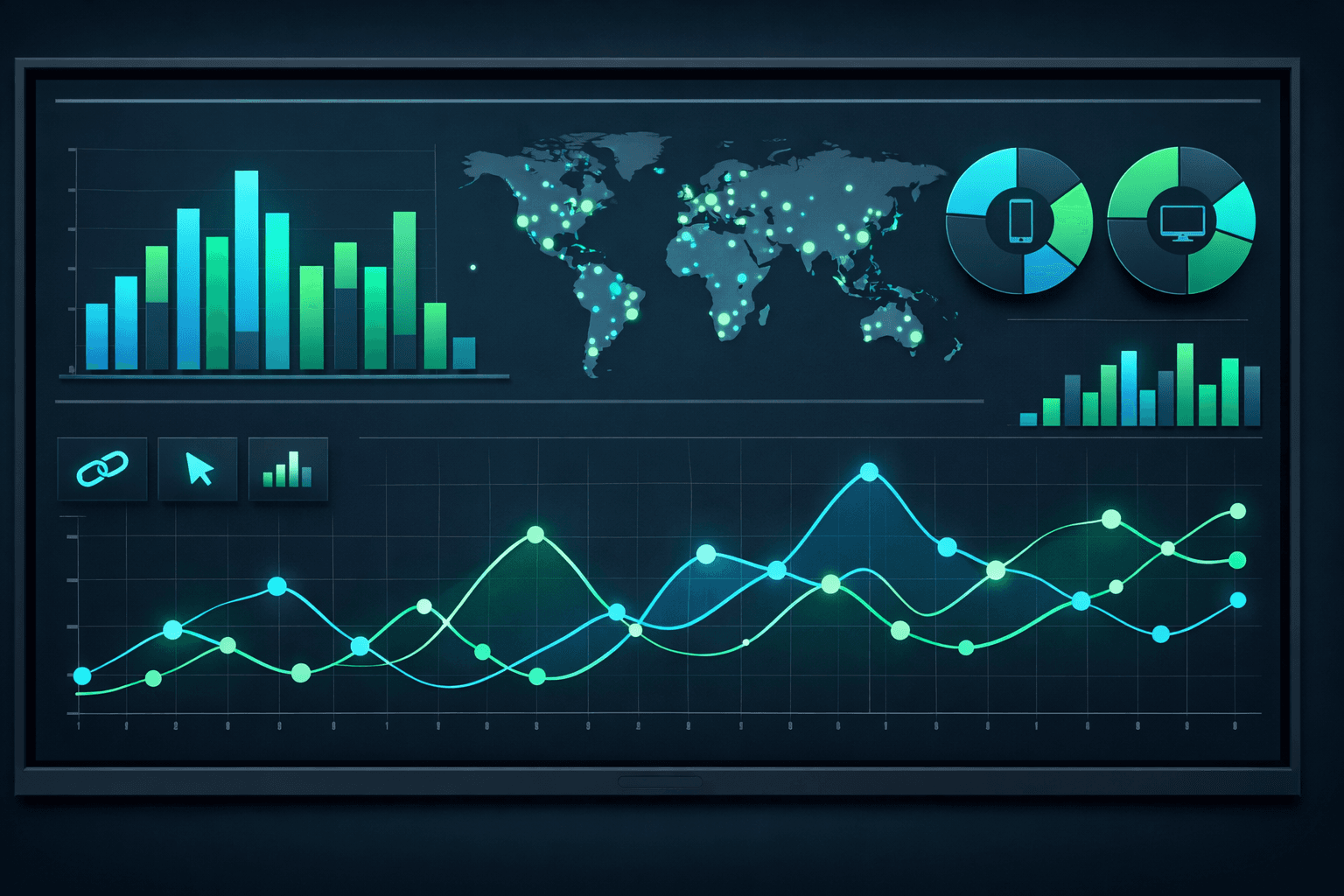 FavURL link analytics dashboard showing click tracking data, geographic breakdown, device types, and performance charts for content creators